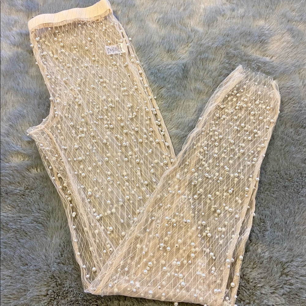 Fashionova Mesh Pearl Studded Leggings